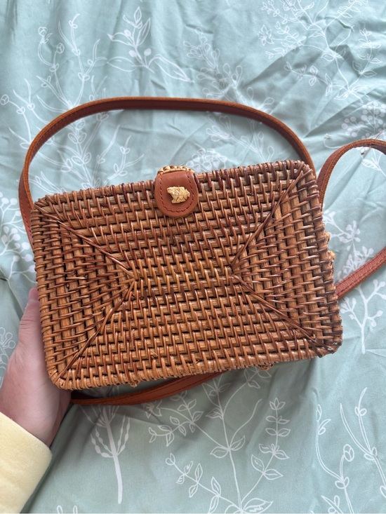 Handbags - Brown Woven Crossbody Bag with Leather Strap